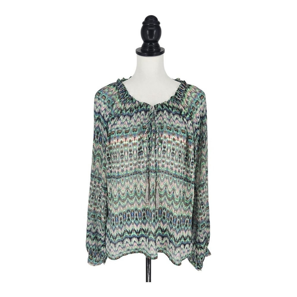 Victoria's Secret Chiffon Blouse Womens Small Multicolor Ikat Tassel Peasant Top